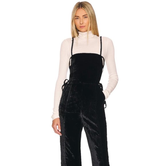Free People 90's Forever Overalls in black LARGE NWT - Picture 1 of 15
